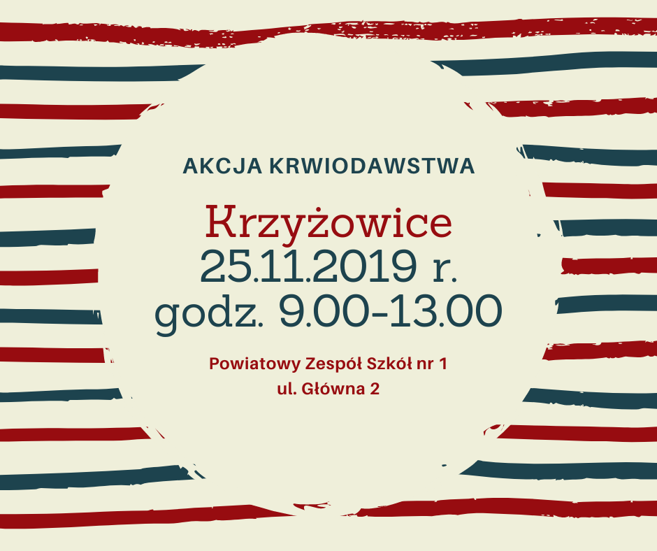 Zapraszamy na akcję krwiodawstwa do Krzyżowic - 25.11.2019 r.