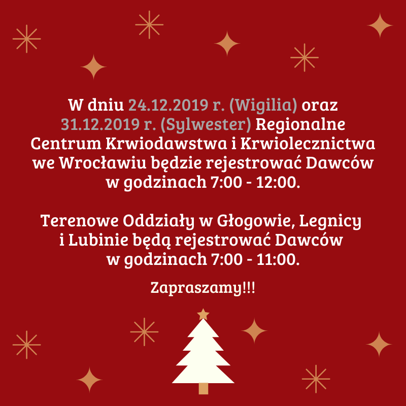Godziny otwarcia RCKiK w Wigilię i Sylwestra