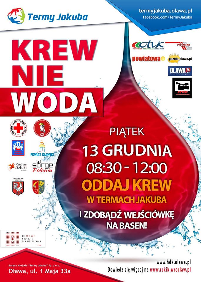 Zapraszamy na akcję krwiodawstwa do Oławy - 13.12.2019 r.
