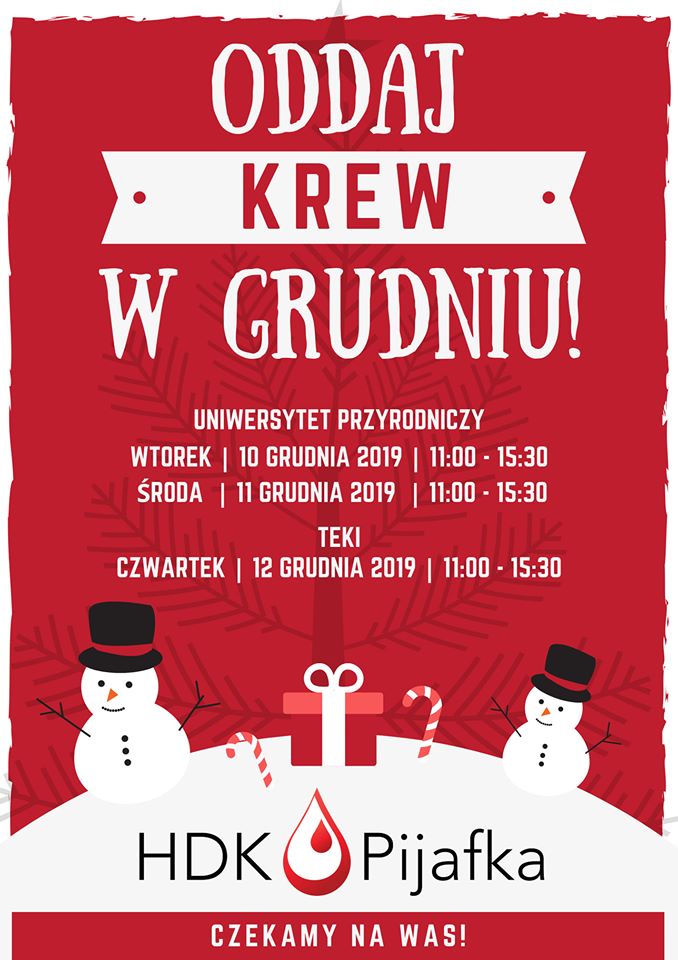 Klub HDK Pijafka zachęca do oddawania krwi   -  11-13.12.2019 r.