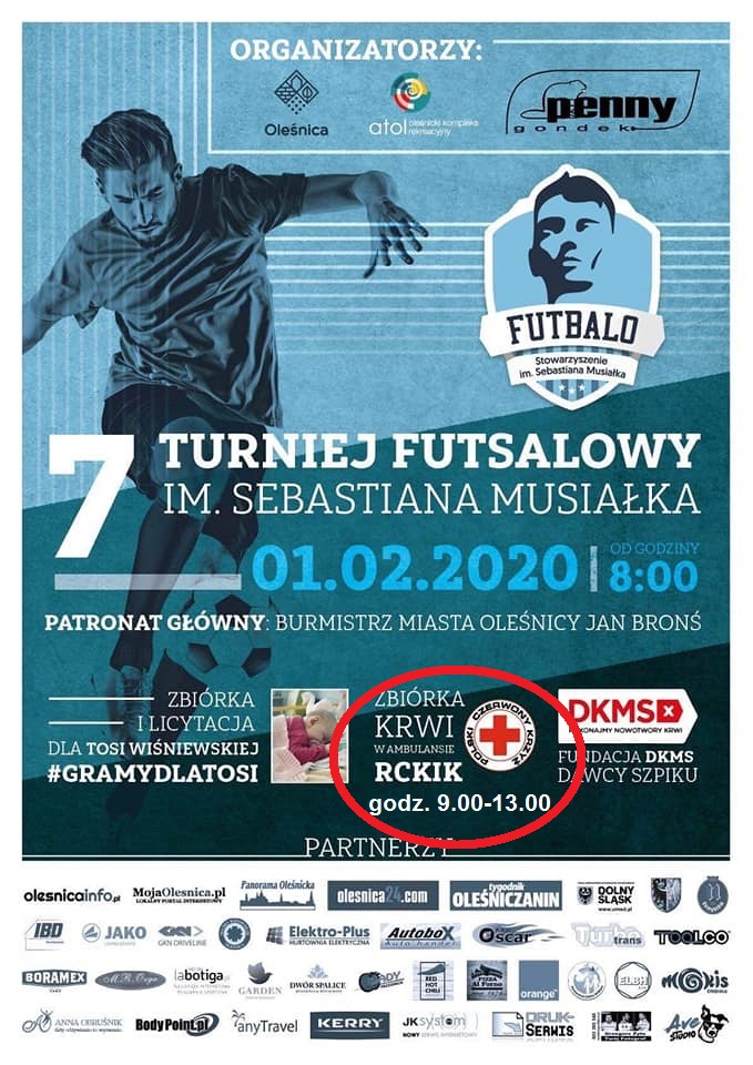 Oddaj krew podczas 7. Turnieju Futsalowego im. Sebastiana Musiałka w Oleśnicy - 01.02.2020 r.