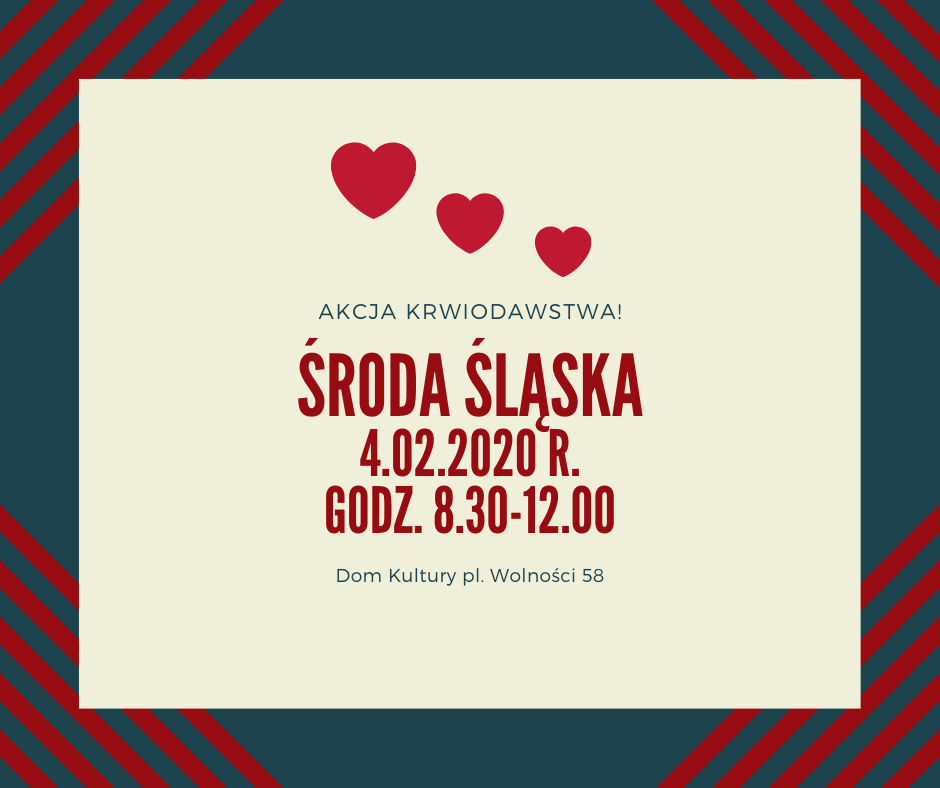 Zapraszamy na akcję krwiodawstwa do Środy Śląskiej - 4.02.2020 r.