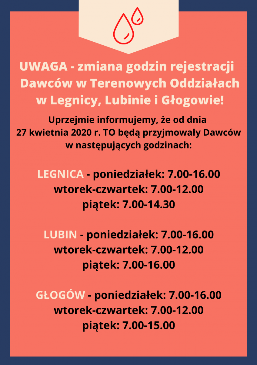 Zmiana godzin rejestracji dawców w TO