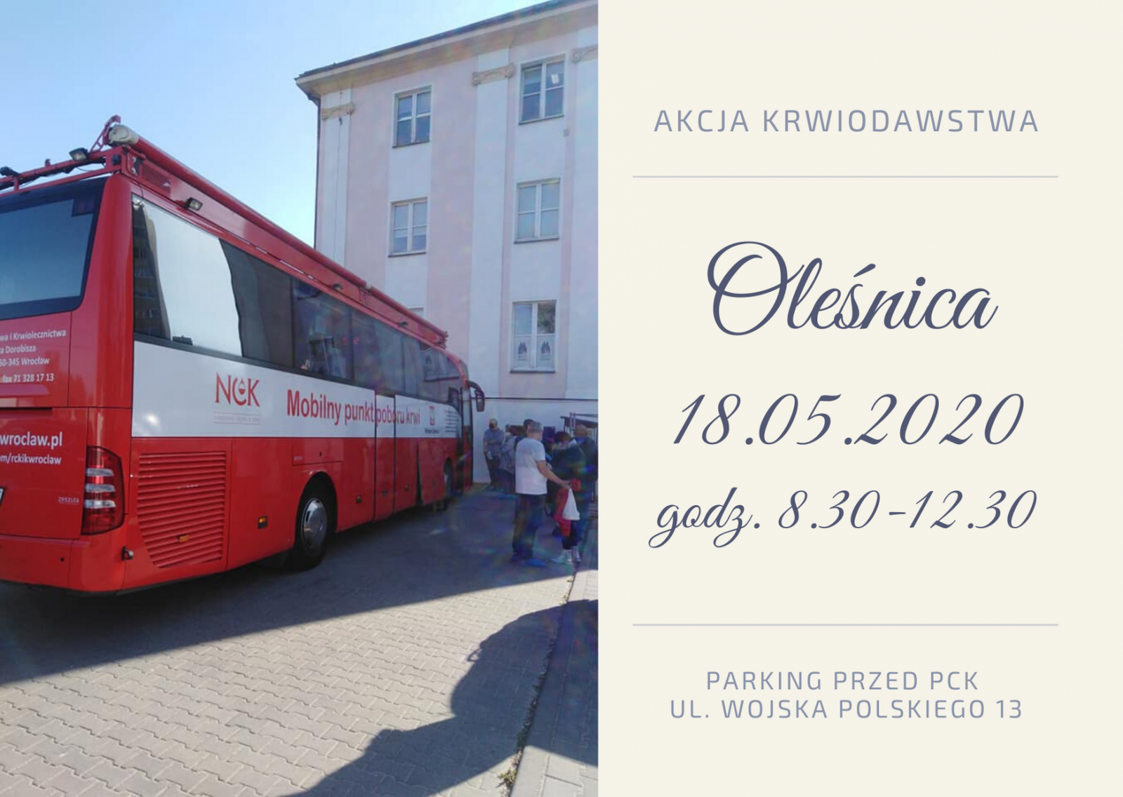 Zapraszamy na akcje krwiodawstwa do Oleśnicy - 18.05.2020 r.