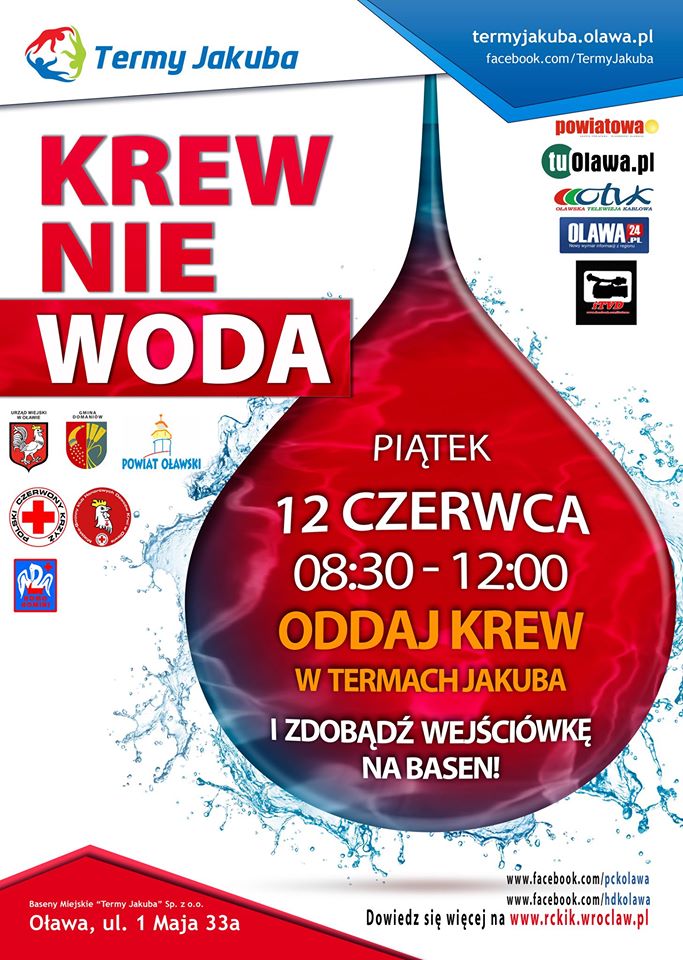 Oddaj krew w Oławie i zdobądź wejściówkę na basen - 12.06.2020 r.