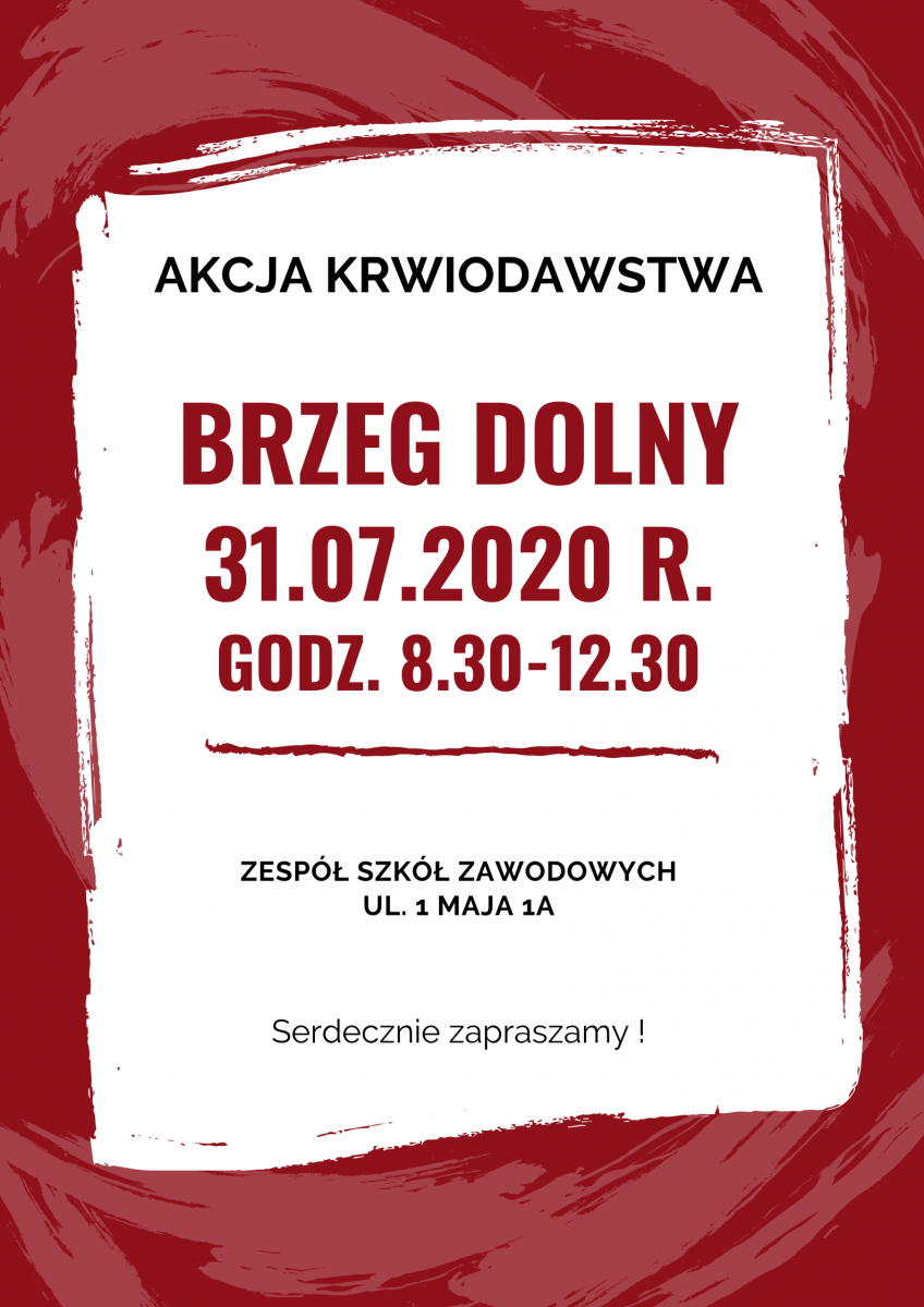 Zapraszamy do oddawania krwi w Brzegu Dolnym 31 lipca 2020 r.