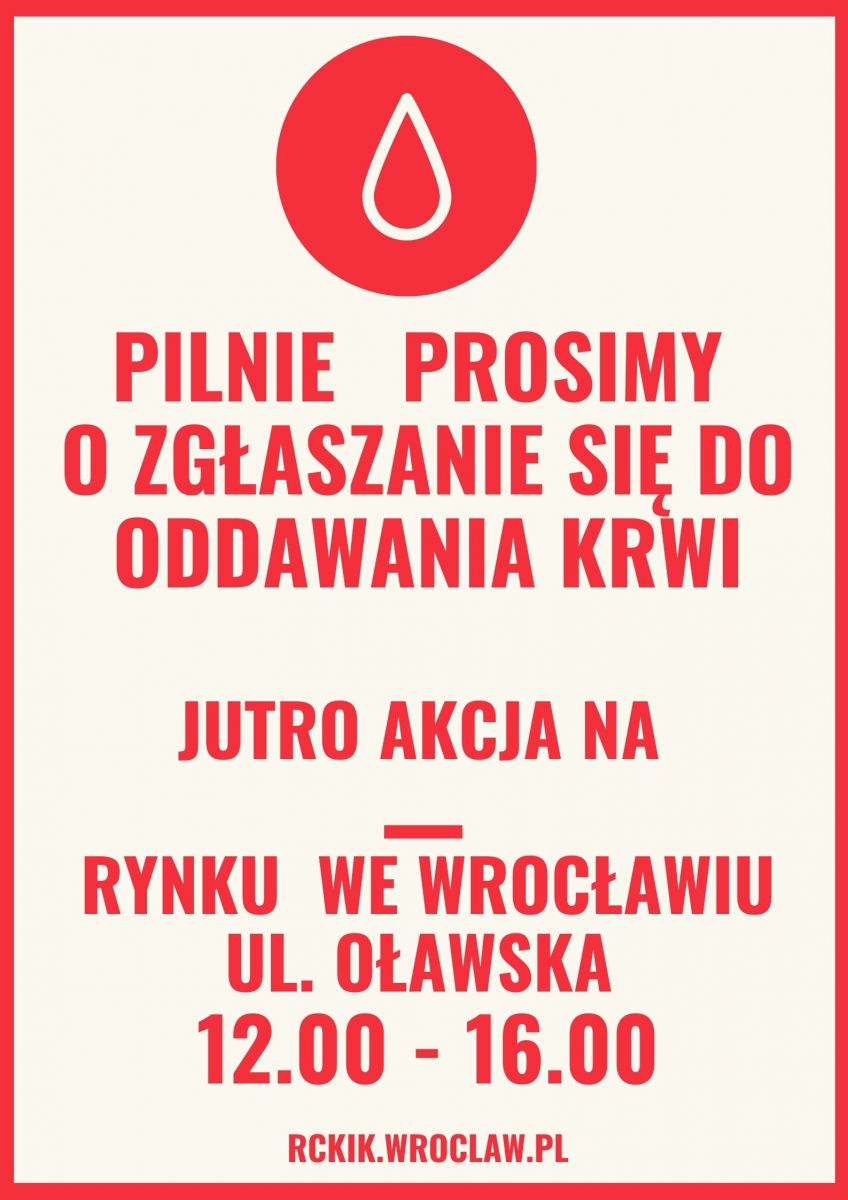 Jutro akcja poboru krwi w Rynku na Oławskiej