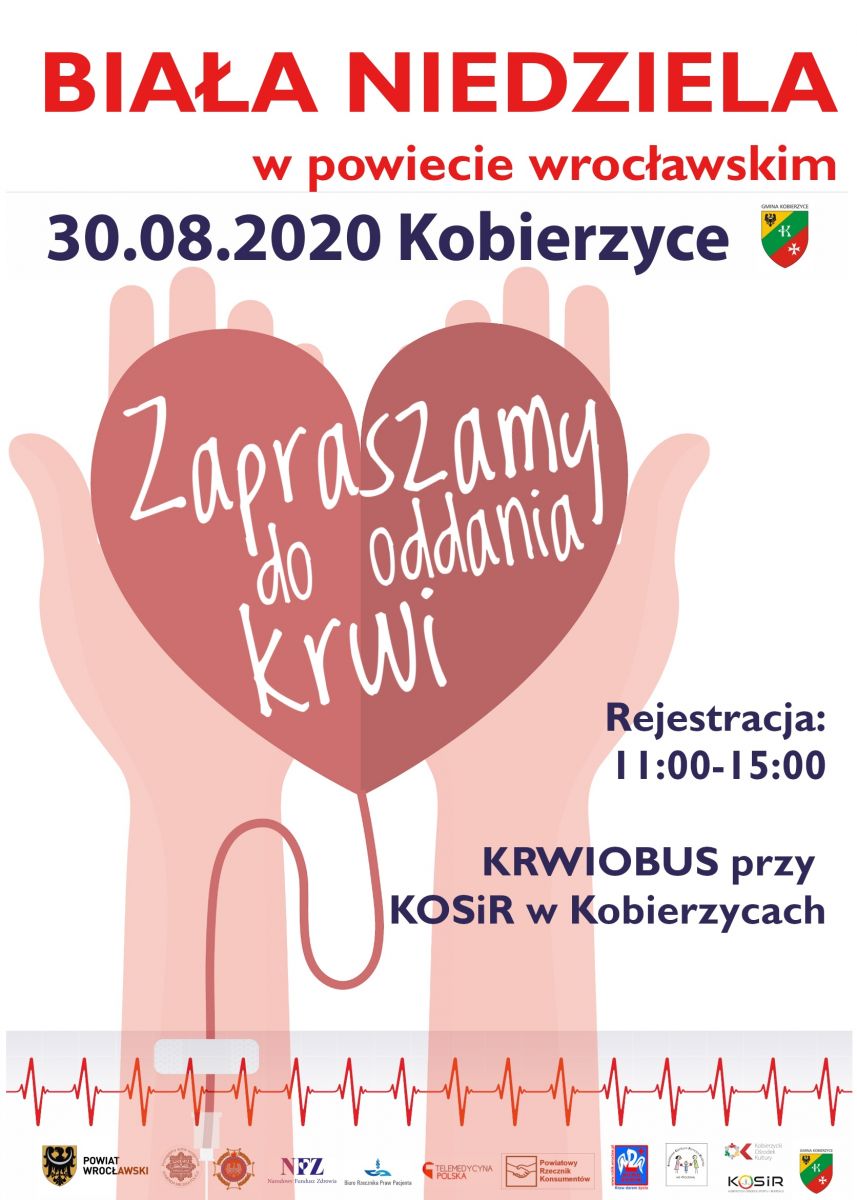 Oddaj krew w Kobierzycach podczas akcji pn. "Białe Niedziele w Powiecie Wrocławskim" - 30.08.2020 r.