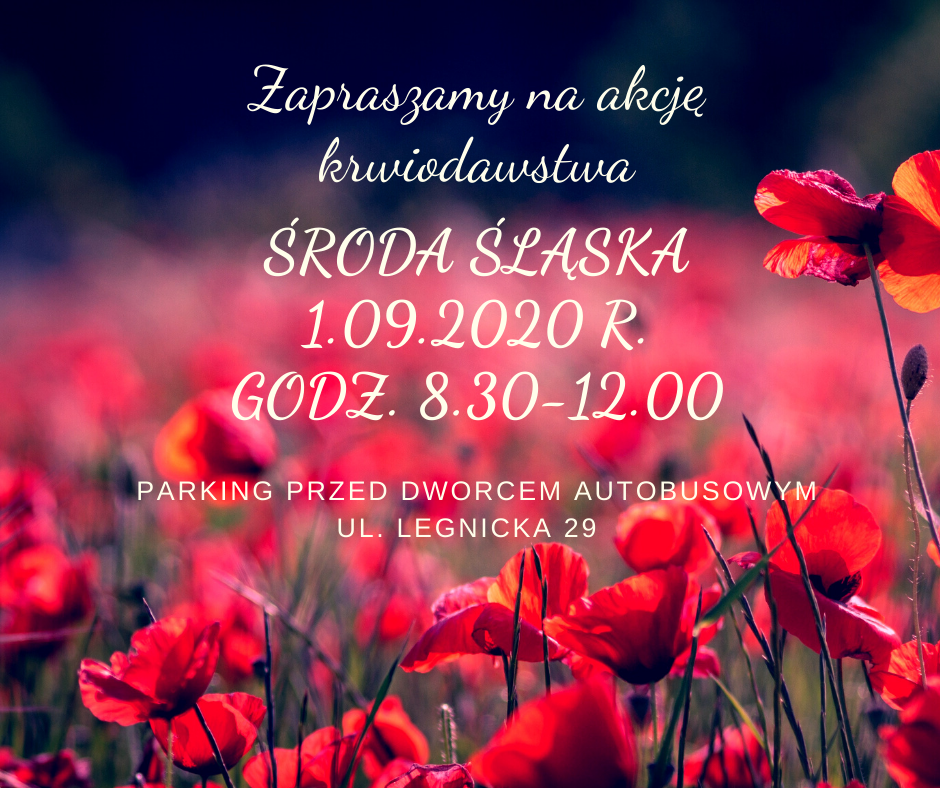 Zapraszamy na akcję krwiodawstwa do Środy Śląskiej - 1.09.2020 r.