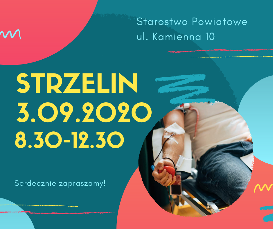Zapraszamy na akcję krwiodawstwa do Strzelina - 3.09.2020 r.