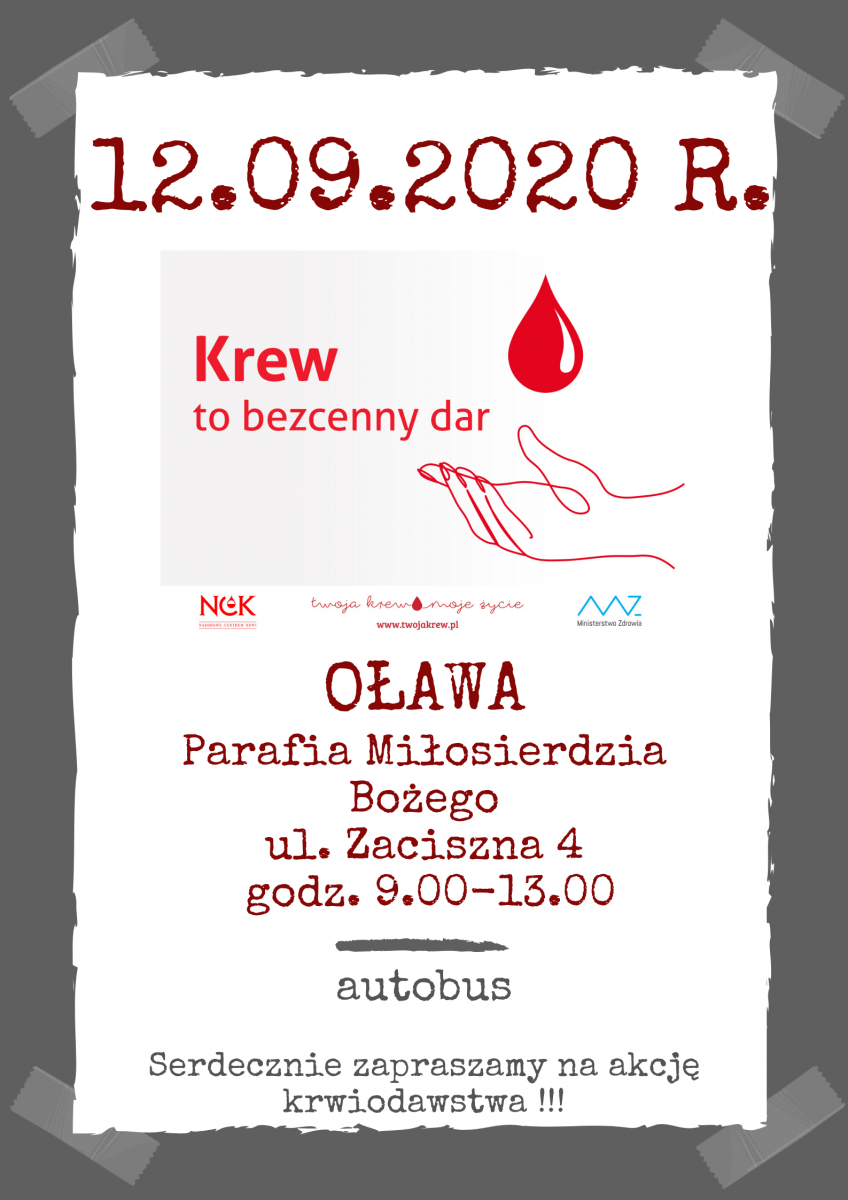 Akcja krwiodawstwa w Oławie - 12.09.2020 r.