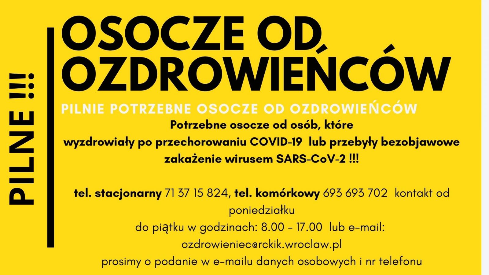 POTRZEBNE OSOCZE OD OZDROWIEŃCÓW COVID-19