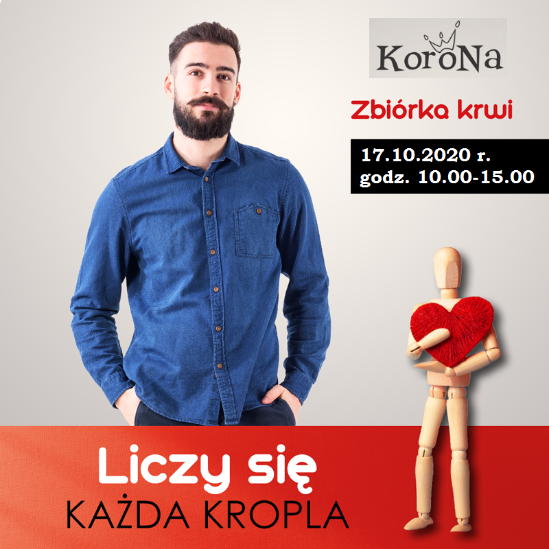 Zapraszamy na akcję krwiodawstwa - Wrocław CH Korona 17.10.2020 r.