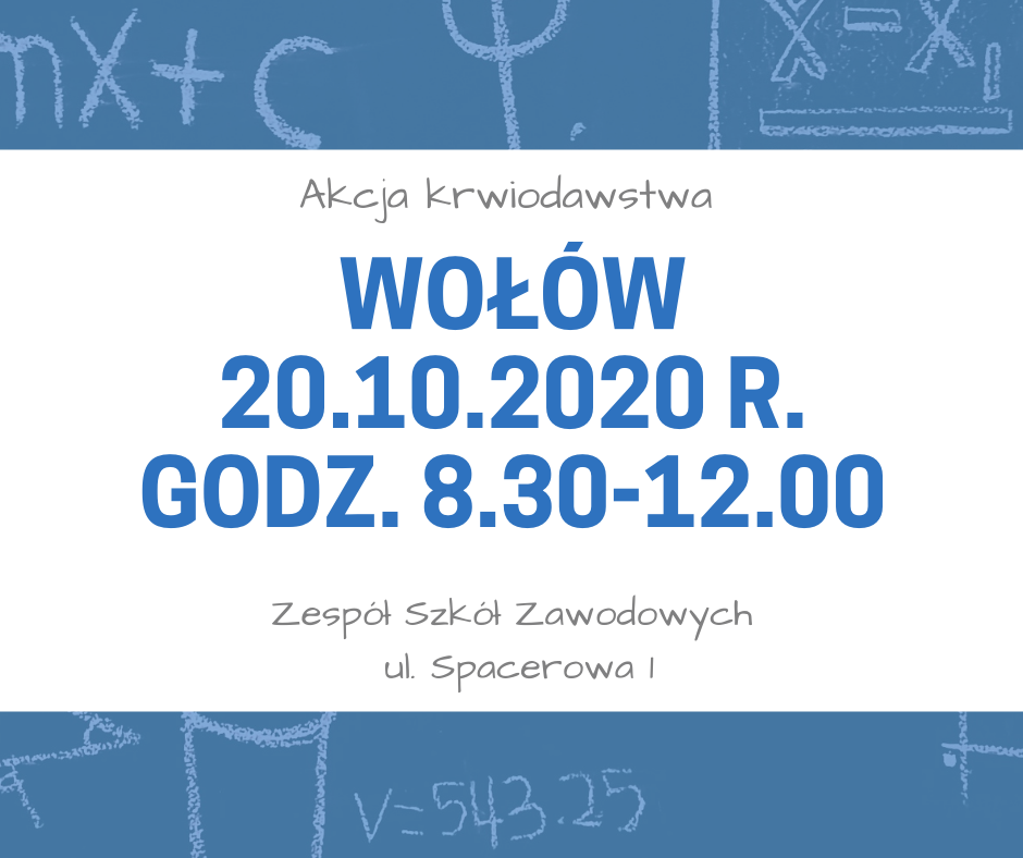 Zapraszamy na akcję krwiodawstwa do Wołowa - 20.10.2020 r.