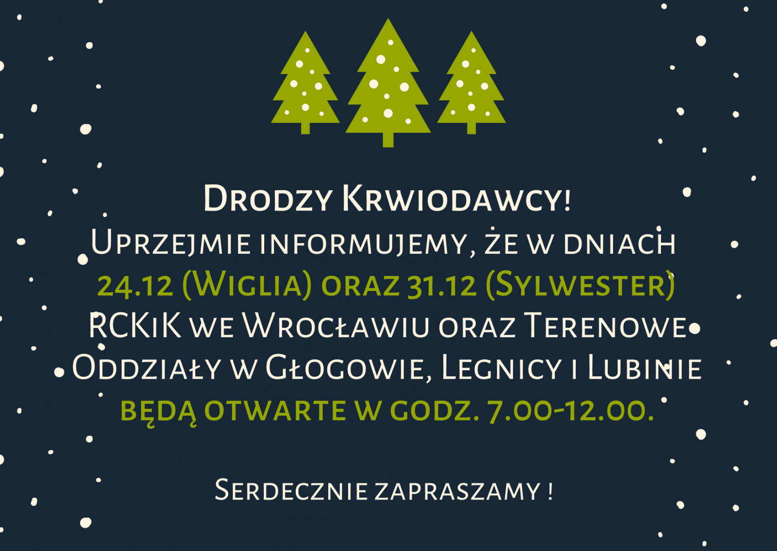 Organizacja pracy w Wigilię i Sylwestra