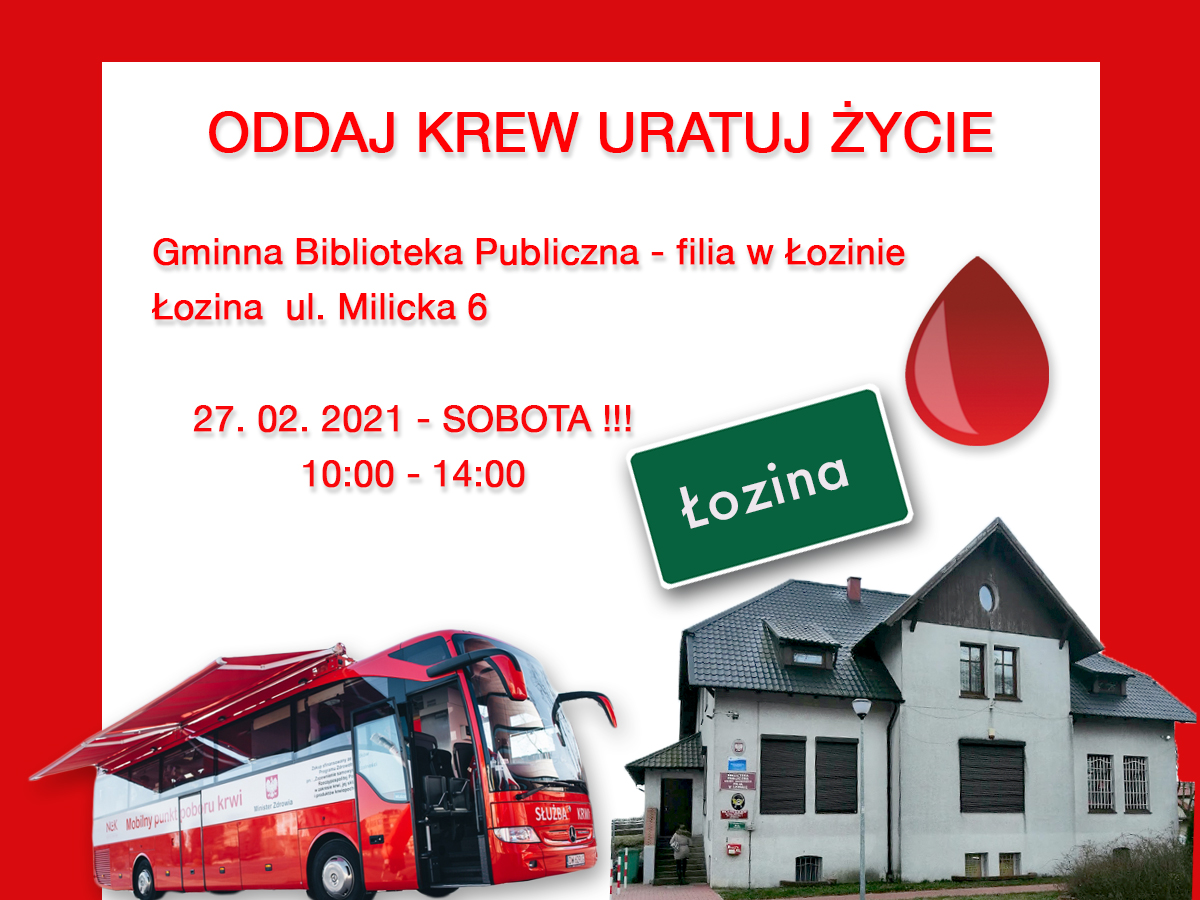 Klub HDK PCK przy UG w Długołęce zachęca do udziału w akcji krwiodawstwa - 27.02.2021 r.