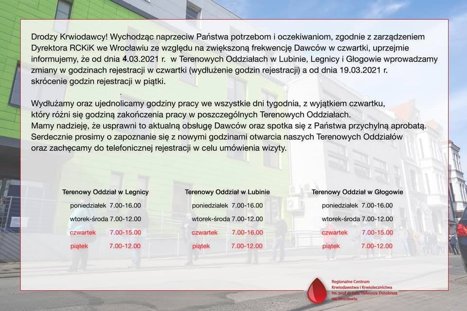 Zmiana godzin rejestracji w Terenowych Oddziałach