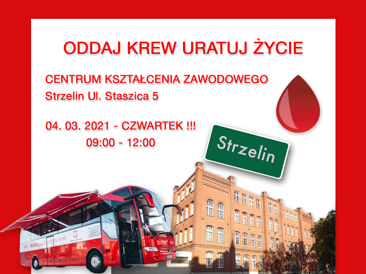 Zapraszamy na akcję krwiodawstwa do Strzelina - 04.03.2021 r.