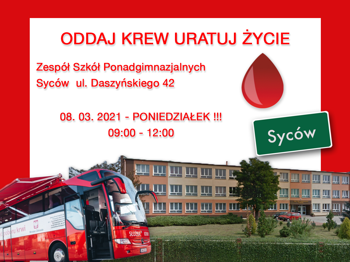 Akcja krwiodawstwa w Sycowie - 08.03.2021 r.