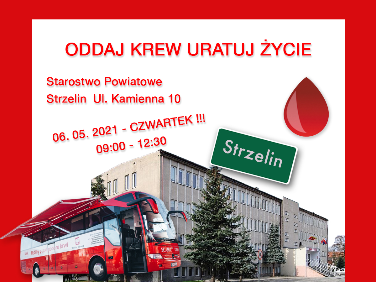 Zapraszamy na akcje krwiodawstwa do Strzelina - 6.05.2021 r.