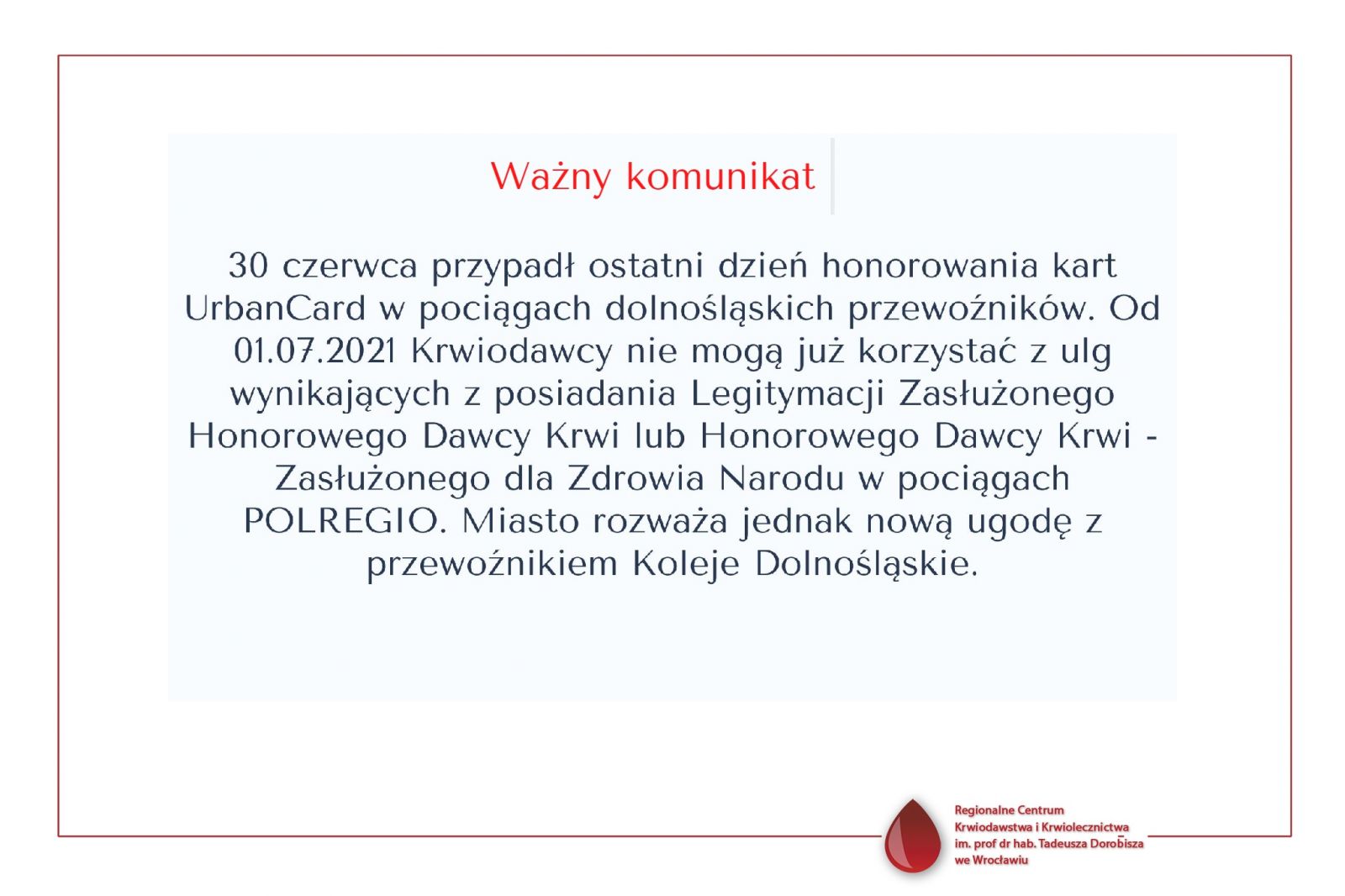 WAŻNE INFORMACJE DLA KRWIODAWCÓW