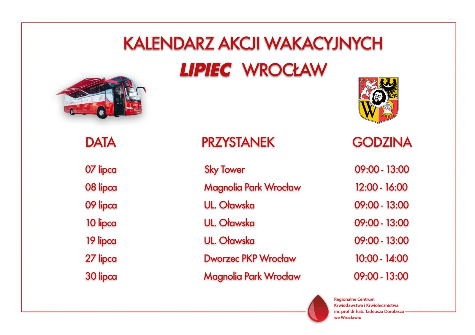 Wakacyjne akcje krwiodawstwa we Wrocławiu - lipiec 2021