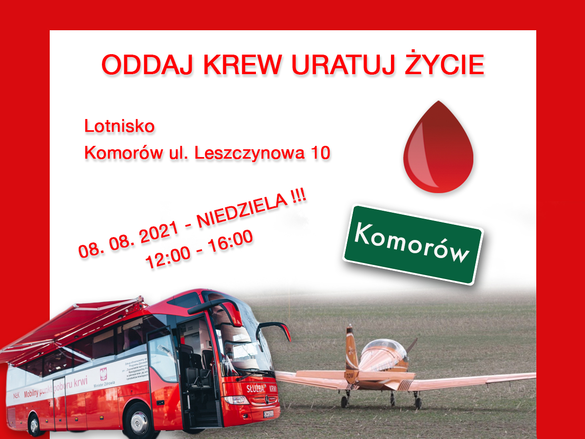 Zapraszamy na akcję krwiodawstwa do Komorowa - 8.08.2021 r.