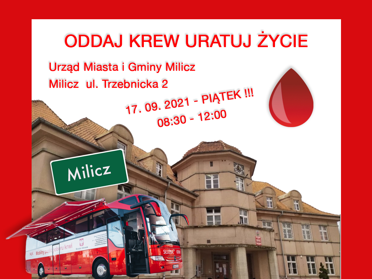 Uwaga! Zmiana miejsca pobierania krwi w Miliczu