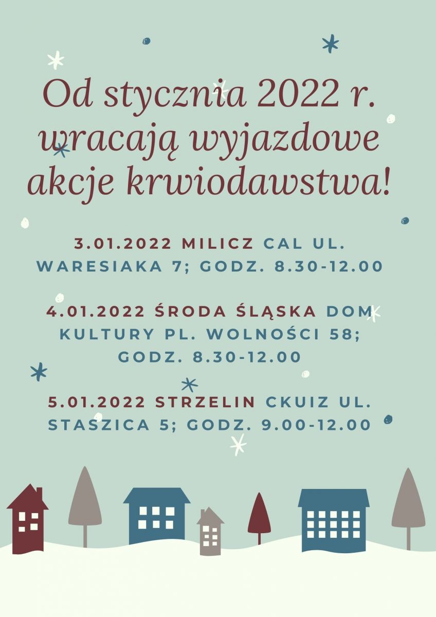 Najbliższe wyjazdowe akcje krwiodawstwa