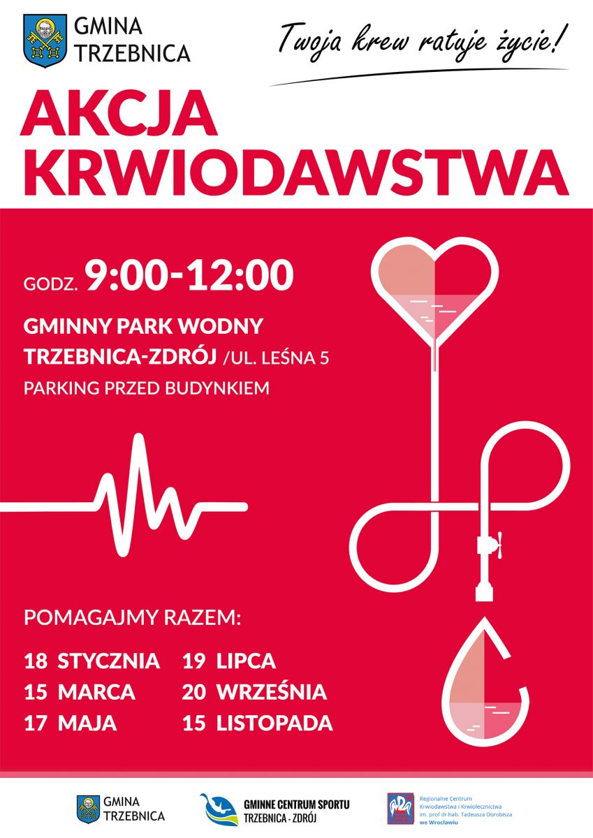 Harmonogram akcji krwiodawstwa w Trzebnicy