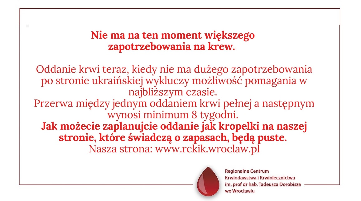 Nie ma na ten moment większego zapotrzebowania na krew