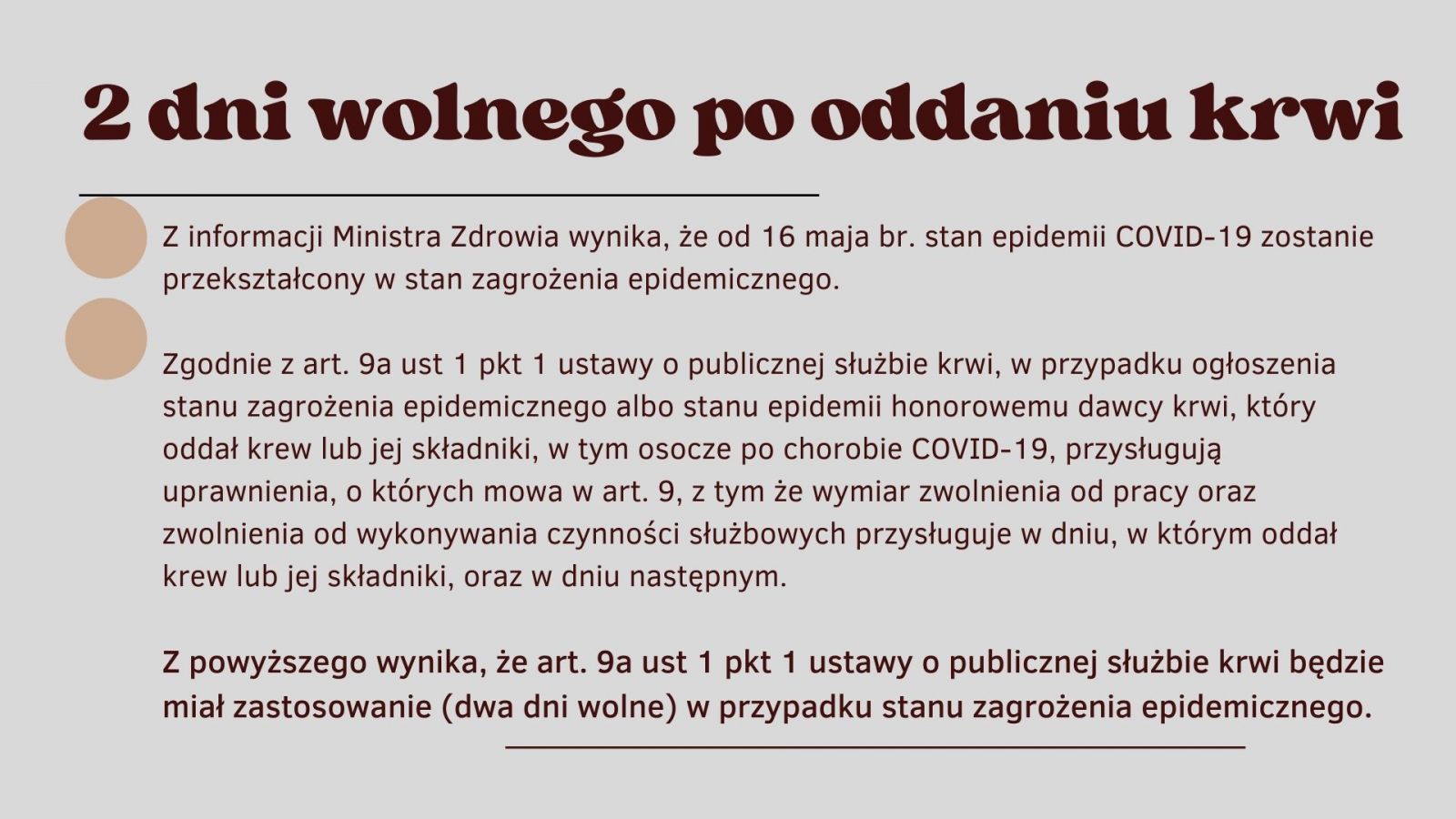 Nadal przysługują 2 dni wolnego po oddaniu krwi