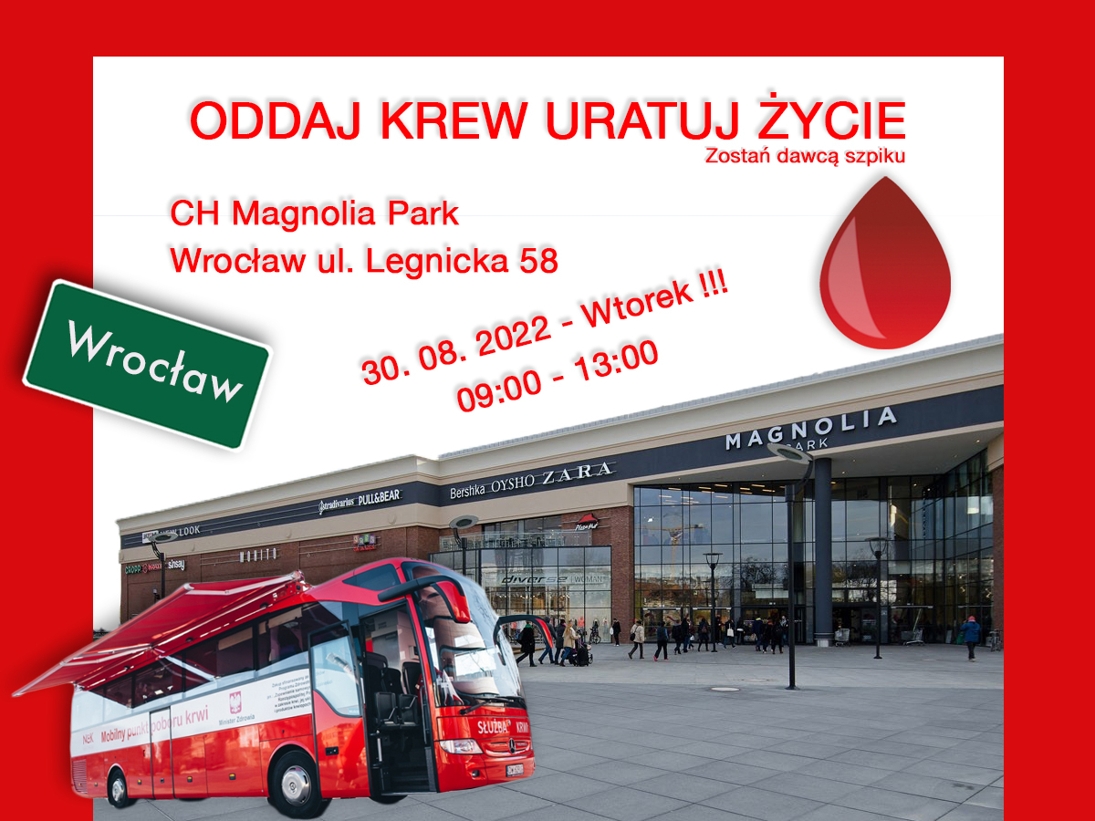 Wakacyjna akcja krwiodawstwa przed Magnolia Park we Wrocławiu