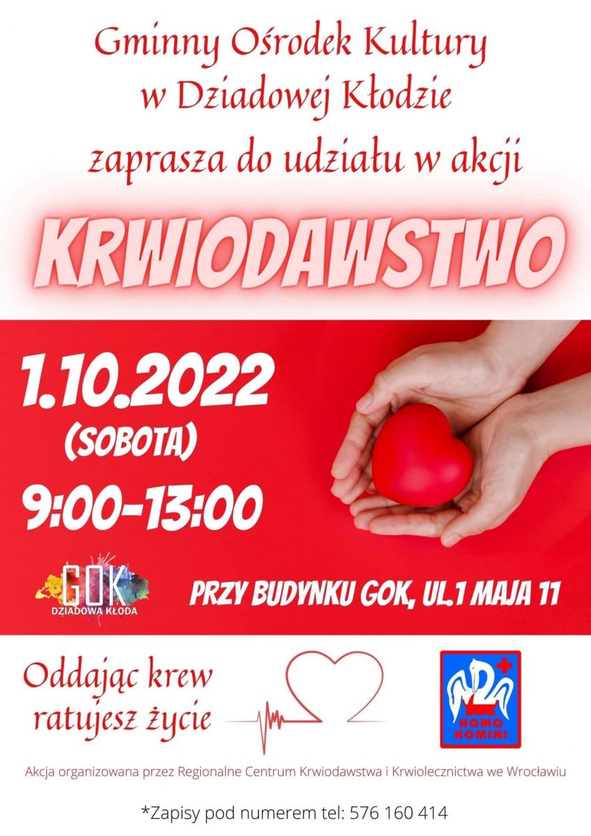 Akcja krwiodawstwa w Dziadowej Kłodzie - 1.10.2022 r.