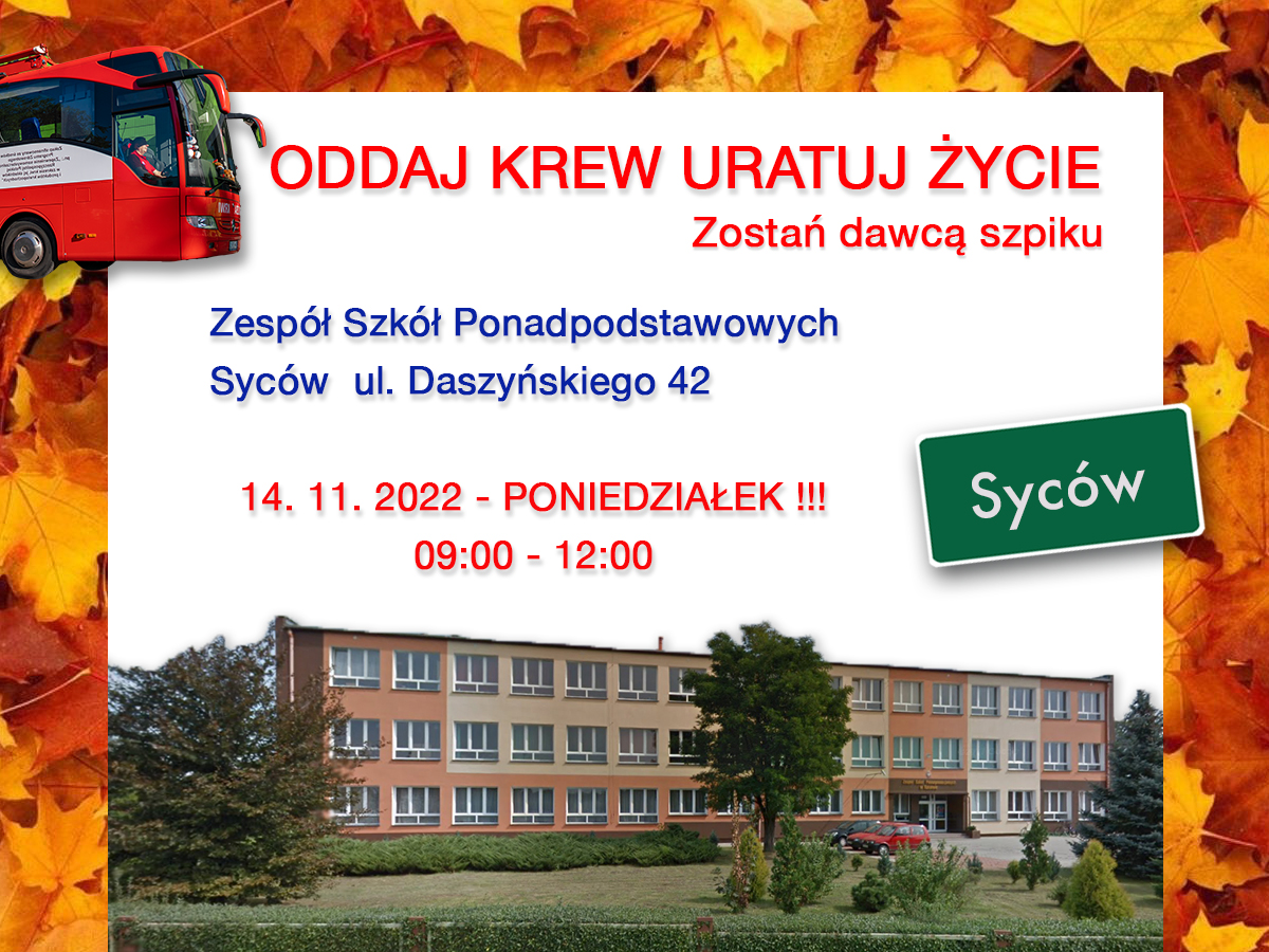 Akcja krwiodawstwa w Sycowie - 14.11.2022 r.
