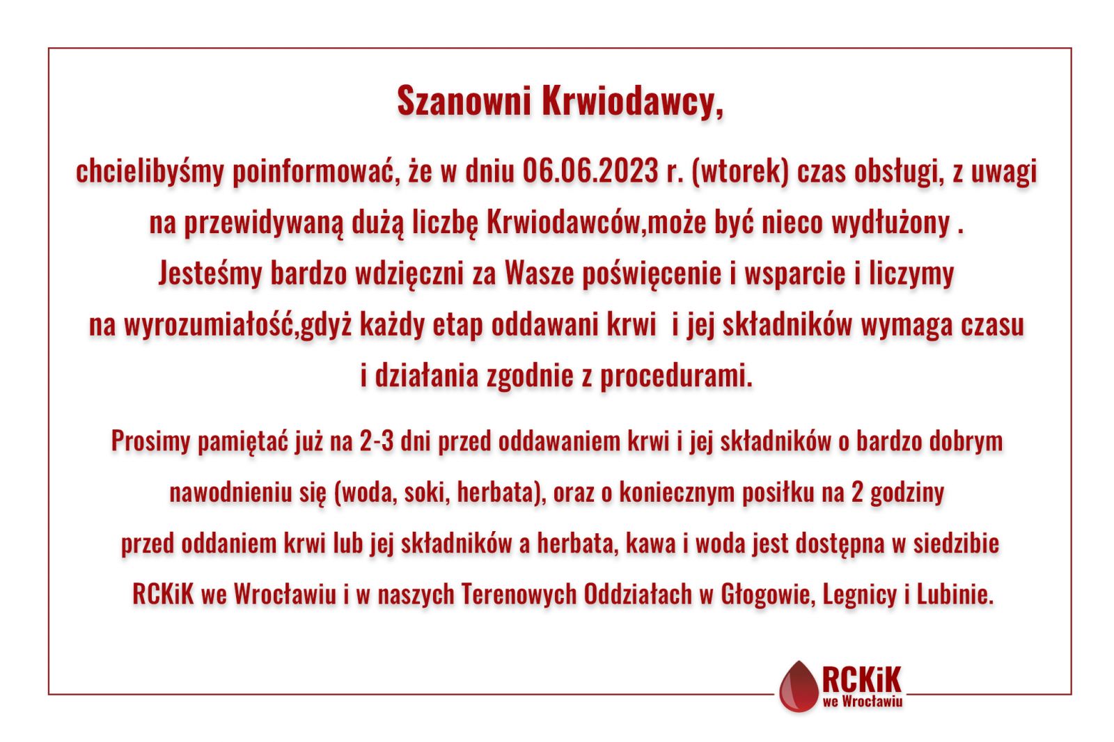 Informacja dla Krwiodawców