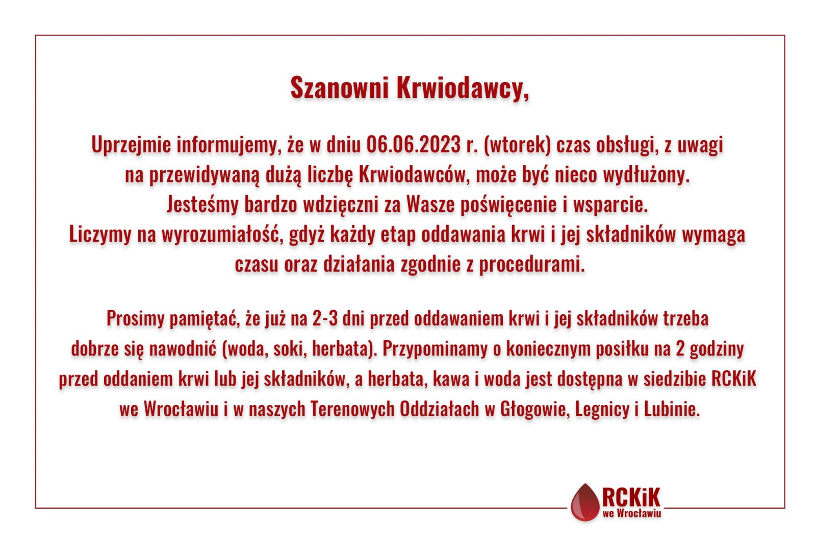 Informacja dla Krwiodawców