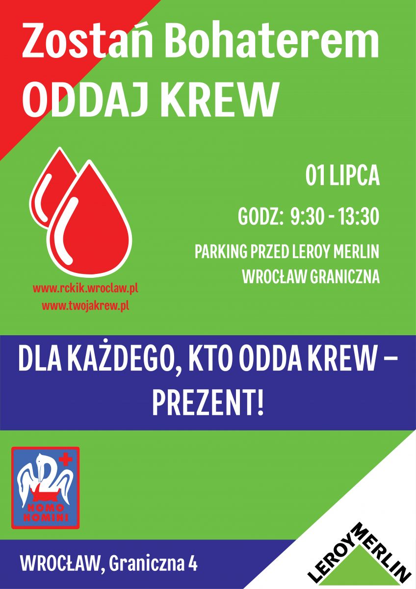 Akcja krwiodawstwa przed Leroy Merlin we Wrocławiu - 1.07.2023 r.