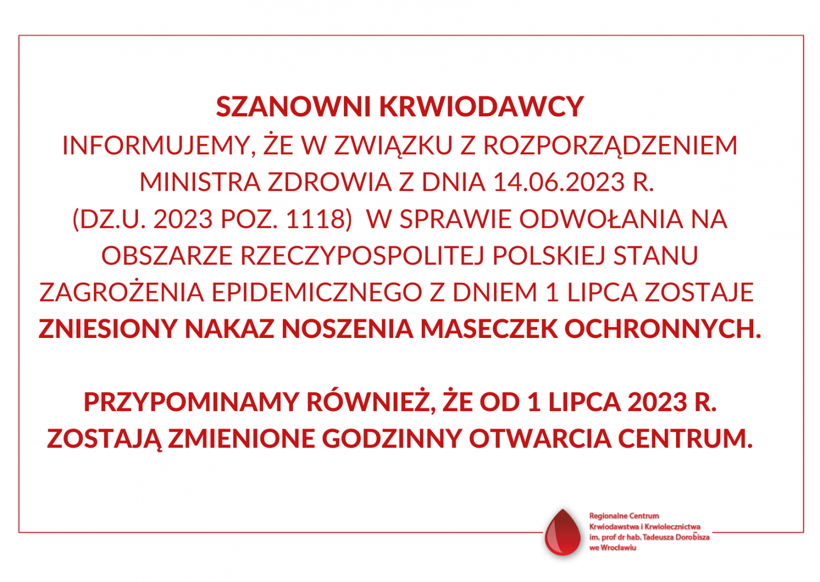 Zniesienie nakazu noszenia maseczek ochronnych.