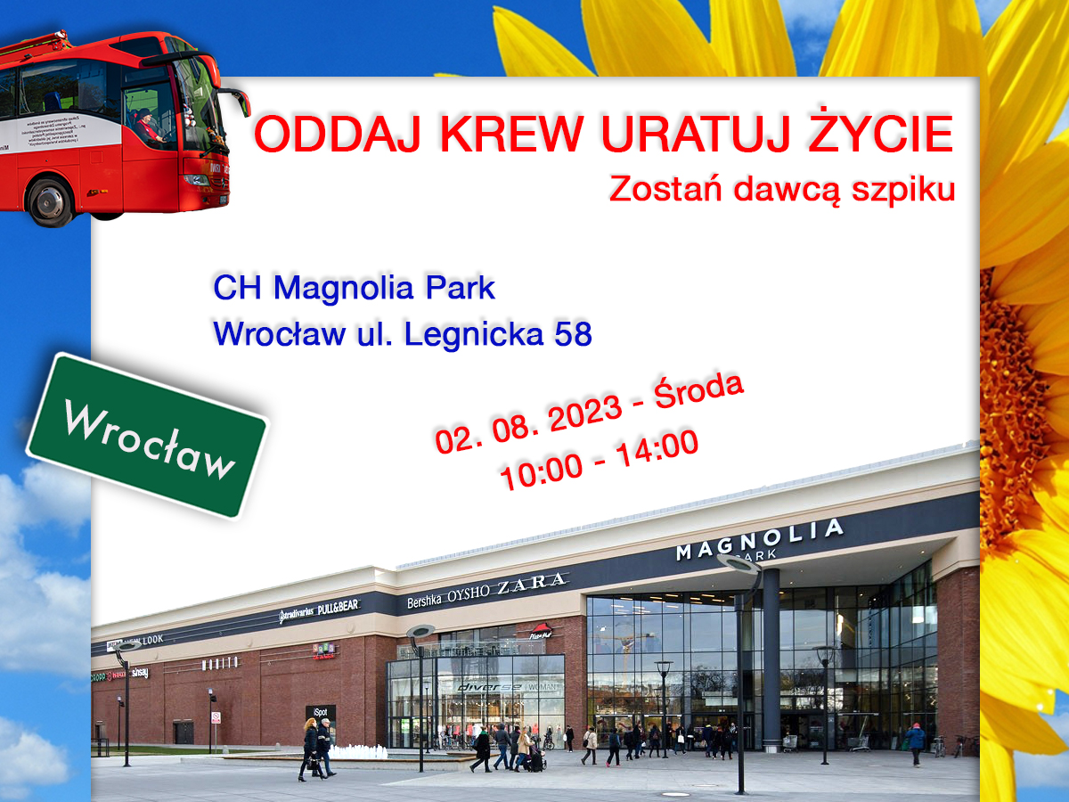 Akcja krwiodawstwa przed CH Magnolia Park we Wrocławiu - 2.08.2023 r.
