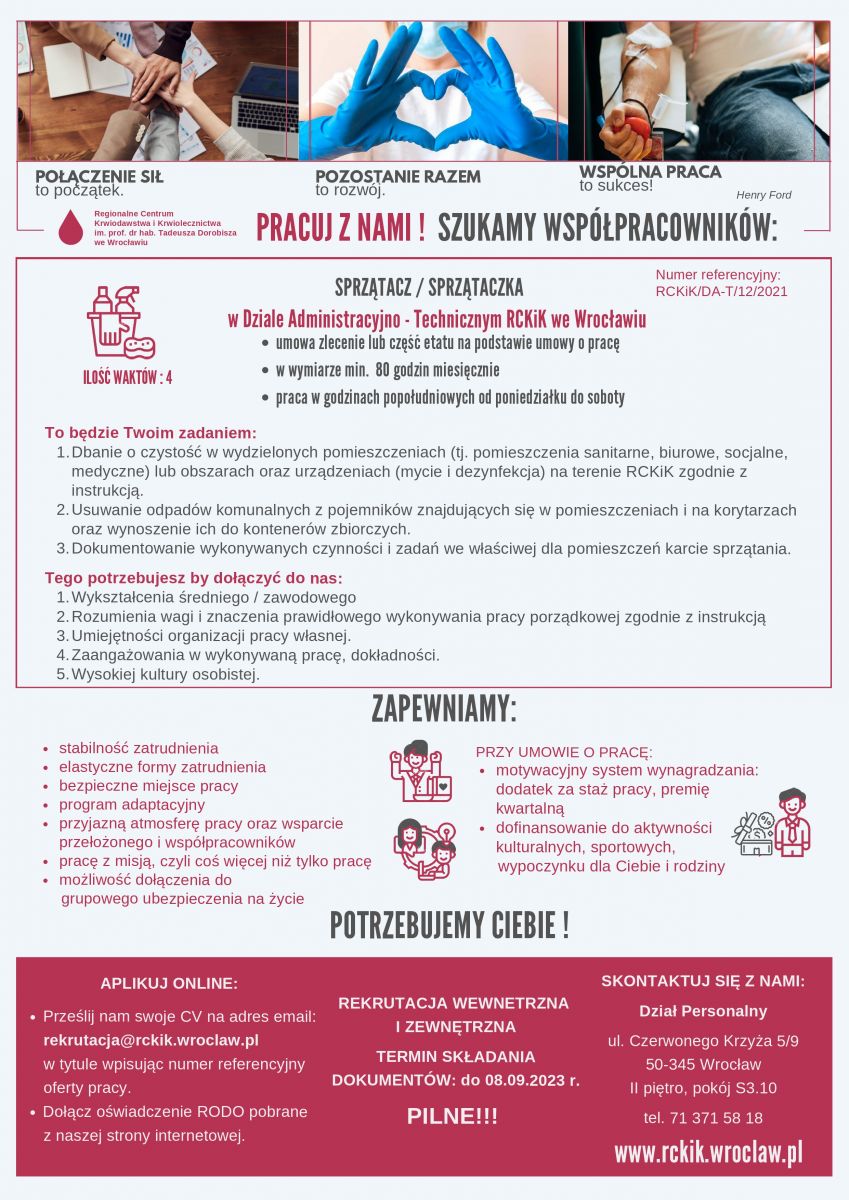 Zapraszamy do zapoznania się z ofertą pracy w RCKiK