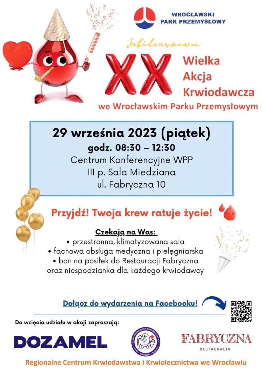 Jubileuszowa 20. akcja krwiodawstwa we Wrocławskim Parku Przemysłowym - 29.09.2023 r.
