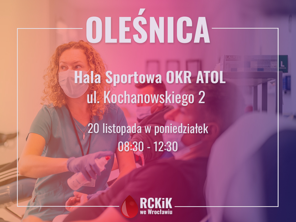 UWAGA! Zmiana miejsca akcji krwiodawstwa w Oleśnicy