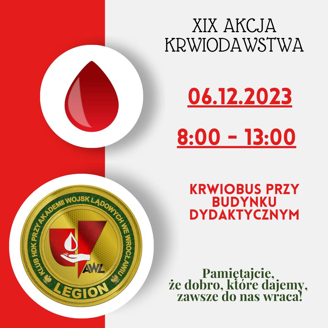 Klub HDK PCK przy AWL zaprasza do udziału w akcji krwiodawstwa - 06.12.2023 r.