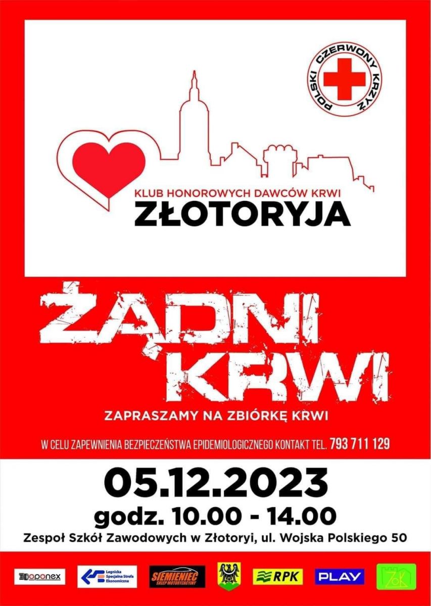 Akcja krwiodawstwa w Złotoryi - 5.12.2023 r.