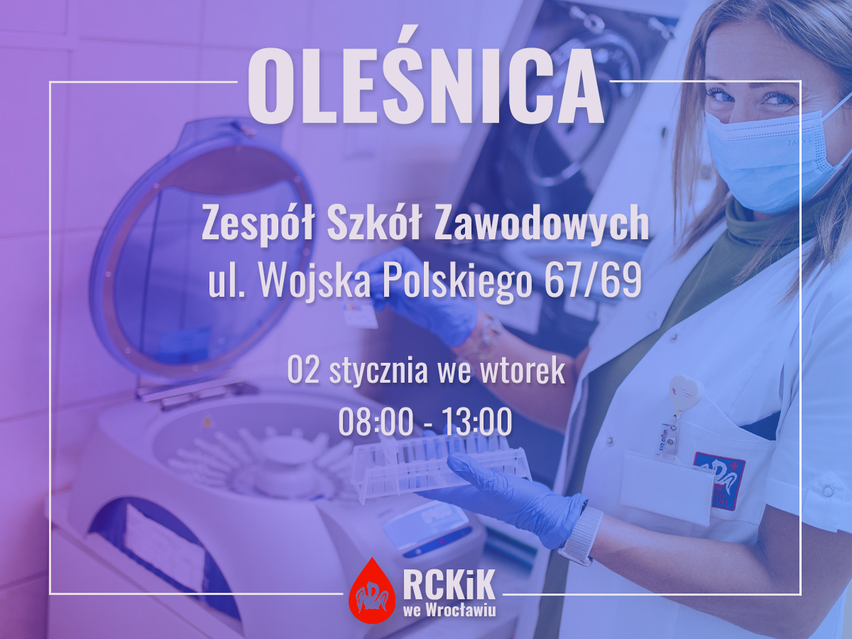 Zapraszamy na pierwszą w Nowym Roku akcję krwiodawstwa do Oleśnicy