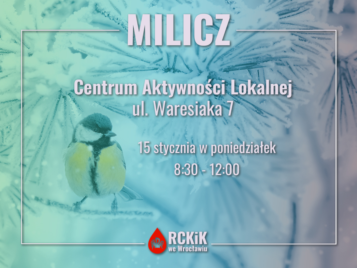 Zapraszamy na akcję krwiodawstwa do Miicza - 15.01.2024 r.