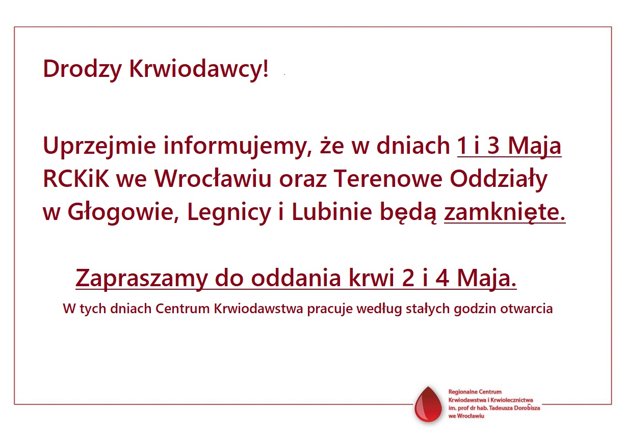 Informacja dla Krwiodawców