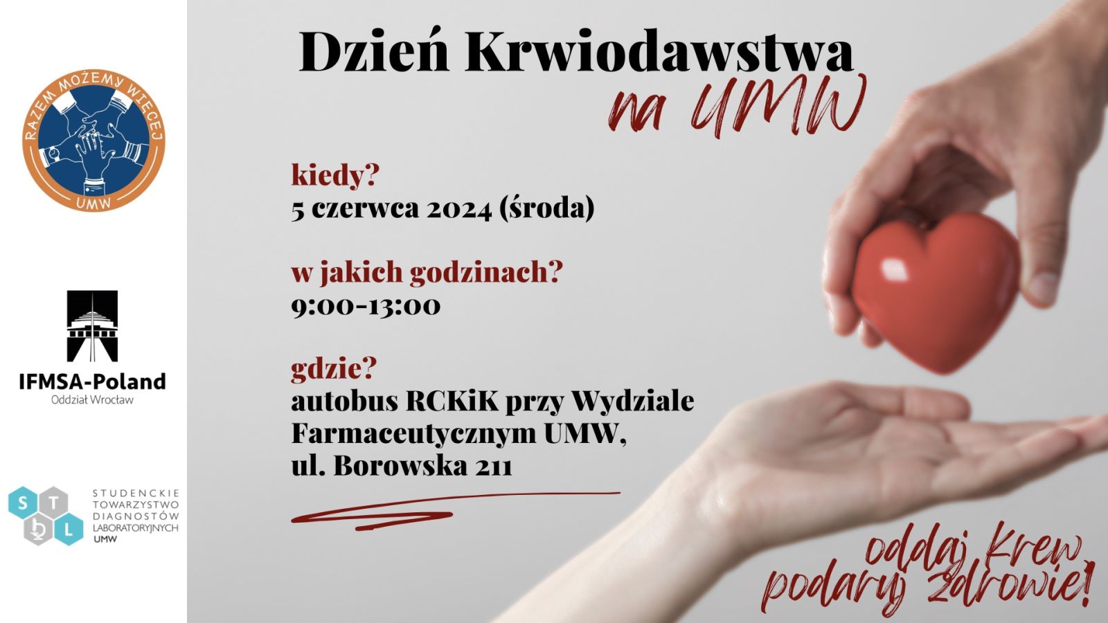 Studenci Wydziału Farmaceutycznego UM we Wrocławiu zapraszają do oddania krwi na akcji