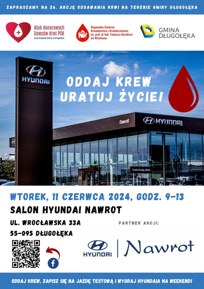 Zapraszamy do oddania krwi w Długołęce - 11.06.2024 r.